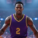 Astonishing Basketball Manager app icon, a basketball player in a purple singlet