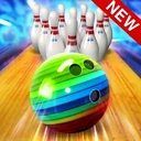 Bowling Club bowling game app icon, a striped ball rolling towards pins
