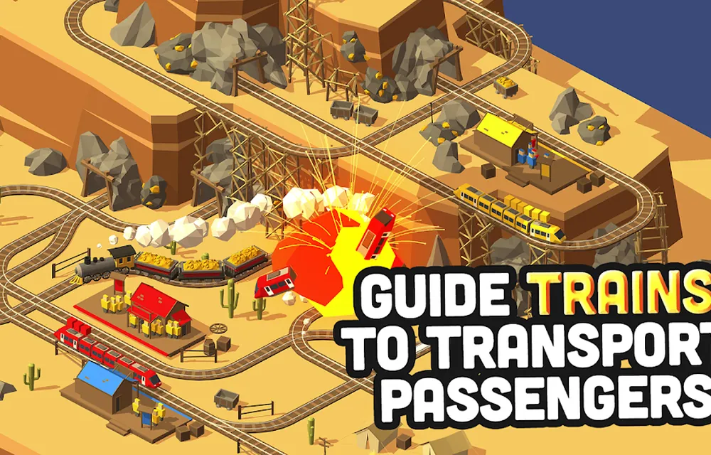 Conduct THIS! – Train Action screenshot: a toy-like map with trains, junctions and passengers waiting at platforms