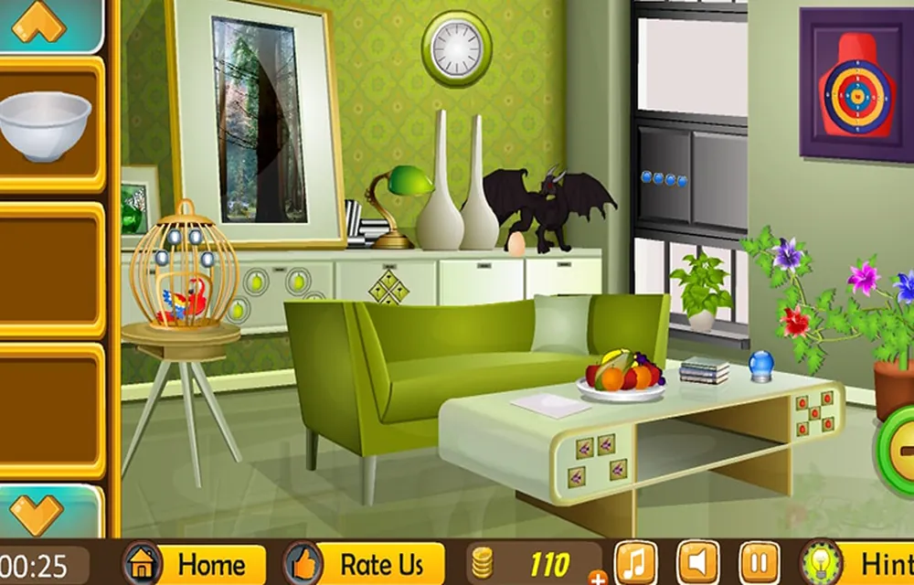 101 Room Escape Game - Mystery screenshot: a furnished room with hidden objects and an inventory bar