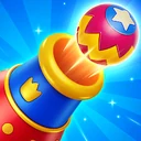 Royal Smash! - Physics Puzzle app icon, a cannon firing a striped ball