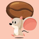 Tiny Cafe : Cooking Game app icon, a mouse carrying a coffee bean